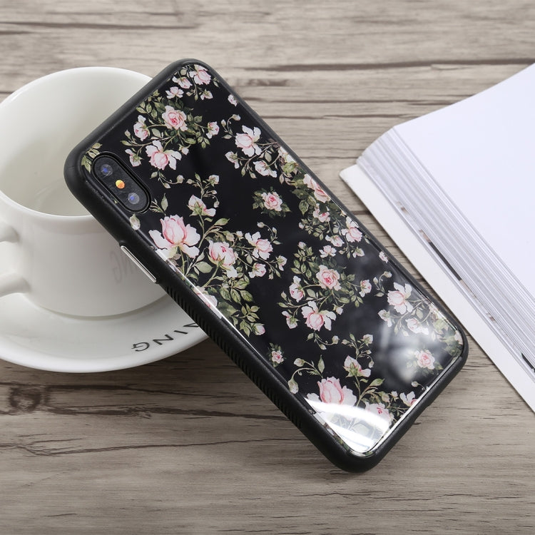 For iPhone X Simple Style Rose Pattern Shockproof Glass Protective Case
