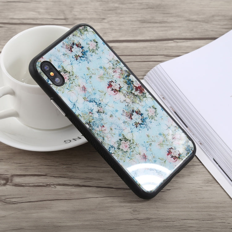 For iPhone X Simple Style Rose Pattern Shockproof Glass Protective Case