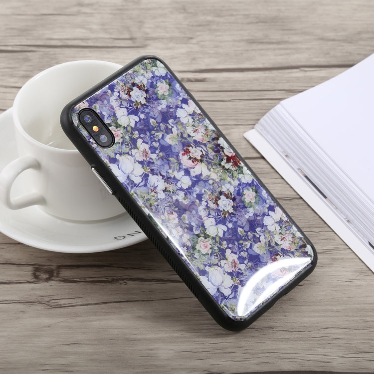 For iPhone X Simple Style Rose Pattern Shockproof Glass Protective Case