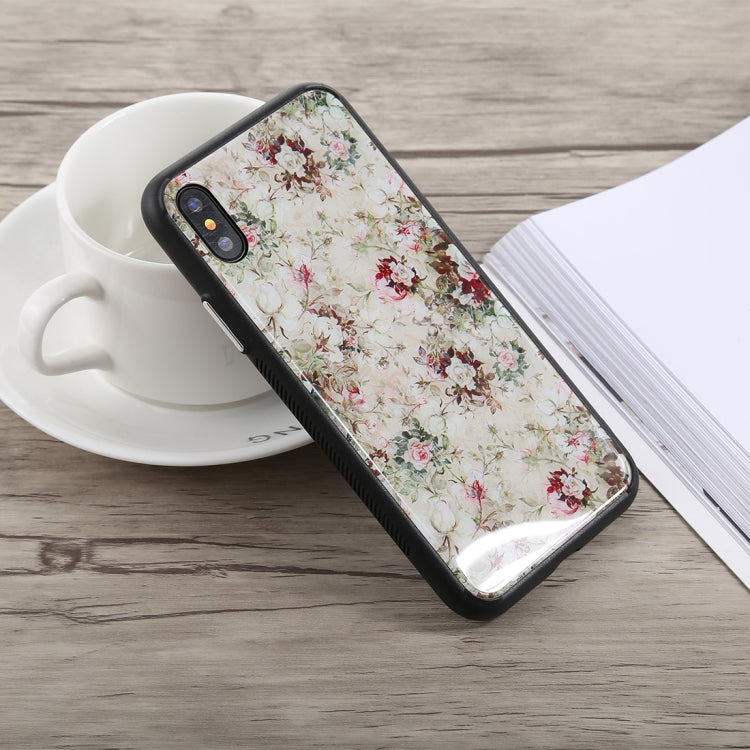 For iPhone X Simple Style Rose Pattern Shockproof Glass Protective Case