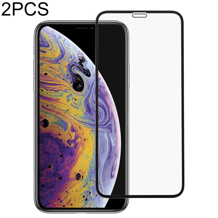 For iPhone X / XS 2pcs 9H 2.5D Full Glue Silk Print Full Screen Tempered Glass Film