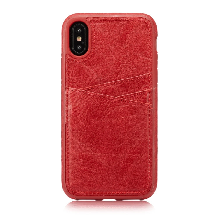 For iPhone X / XS M109 Retro PU Leather Texture Shockproof Protective Back Cover Case with 3 Card Slots