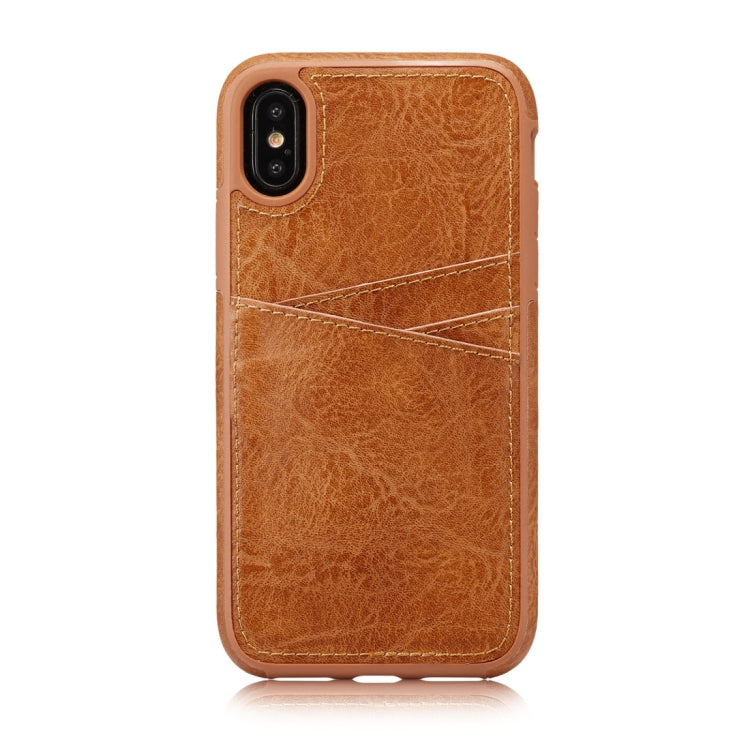 For iPhone X / XS M109 Retro PU Leather Texture Shockproof Protective Back Cover Case with 3 Card Slots