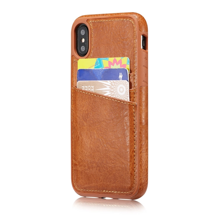 For iPhone X / XS M109 Retro PU Leather Texture Shockproof Protective Back Cover Case with 3 Card Slots