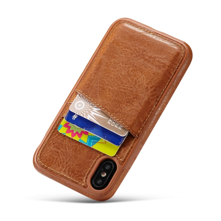 For iPhone X / XS M109 Retro PU Leather Texture Shockproof Protective Back Cover Case with 3 Card Slots