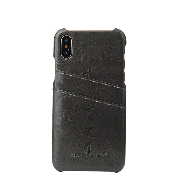 For iPhone X / XS Fierre Shann Retro Oil Wax Texture PU Leather Case with Card Slots
