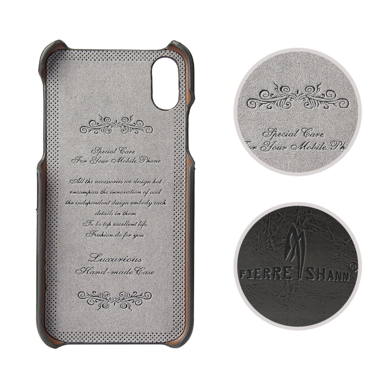 For iPhone X / XS Fierre Shann Retro Oil Wax Texture PU Leather Case with Card Slots