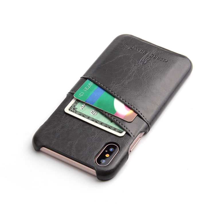 For iPhone X / XS Fierre Shann Retro Oil Wax Texture PU Leather Case with Card Slots