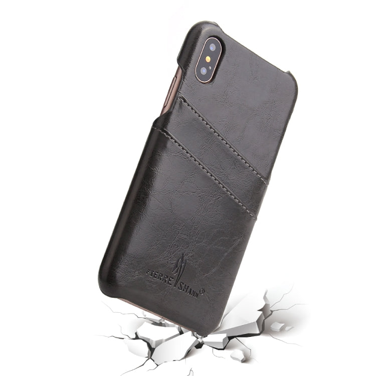 For iPhone X / XS Fierre Shann Retro Oil Wax Texture PU Leather Case with Card Slots