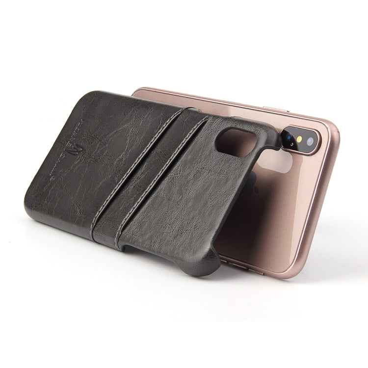 For iPhone X / XS Fierre Shann Retro Oil Wax Texture PU Leather Case with Card Slots