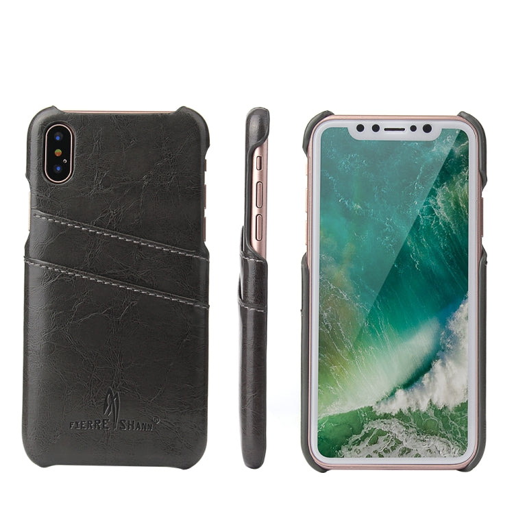 For iPhone X / XS Fierre Shann Retro Oil Wax Texture PU Leather Case with Card Slots