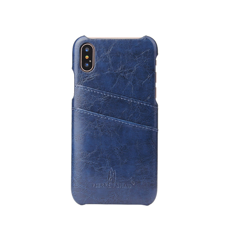 For iPhone X / XS Fierre Shann Retro Oil Wax Texture PU Leather Case with Card Slots