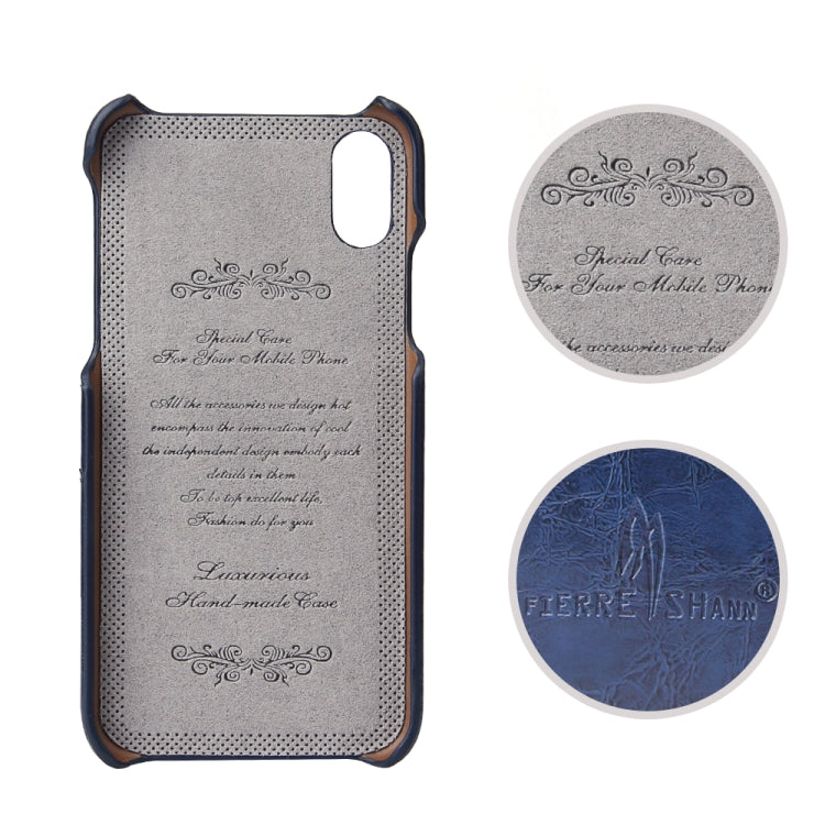 For iPhone X / XS Fierre Shann Retro Oil Wax Texture PU Leather Case with Card Slots