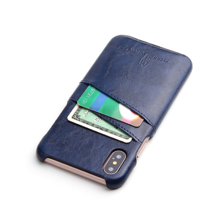 For iPhone X / XS Fierre Shann Retro Oil Wax Texture PU Leather Case with Card Slots