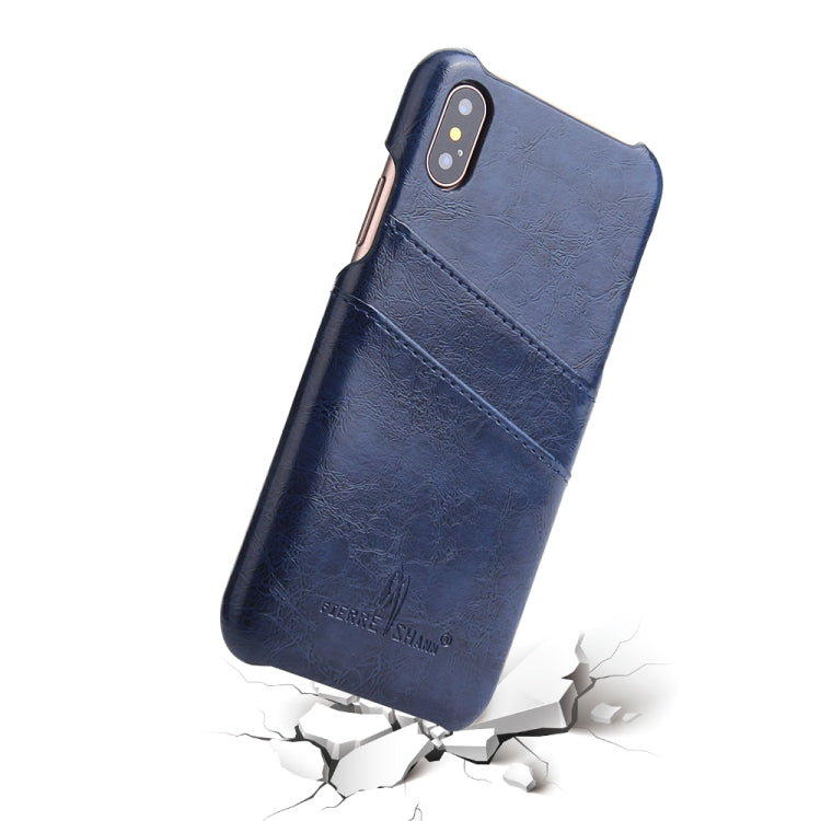 For iPhone X / XS Fierre Shann Retro Oil Wax Texture PU Leather Case with Card Slots
