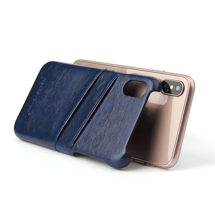 For iPhone X / XS Fierre Shann Retro Oil Wax Texture PU Leather Case with Card Slots