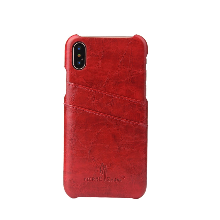 For iPhone X / XS Fierre Shann Retro Oil Wax Texture PU Leather Case with Card Slots