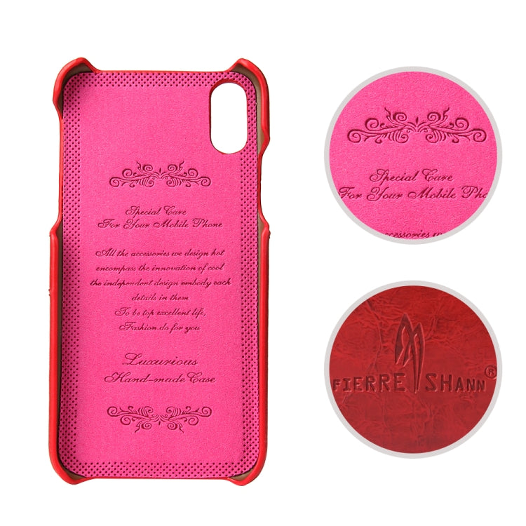 For iPhone X / XS Fierre Shann Retro Oil Wax Texture PU Leather Case with Card Slots