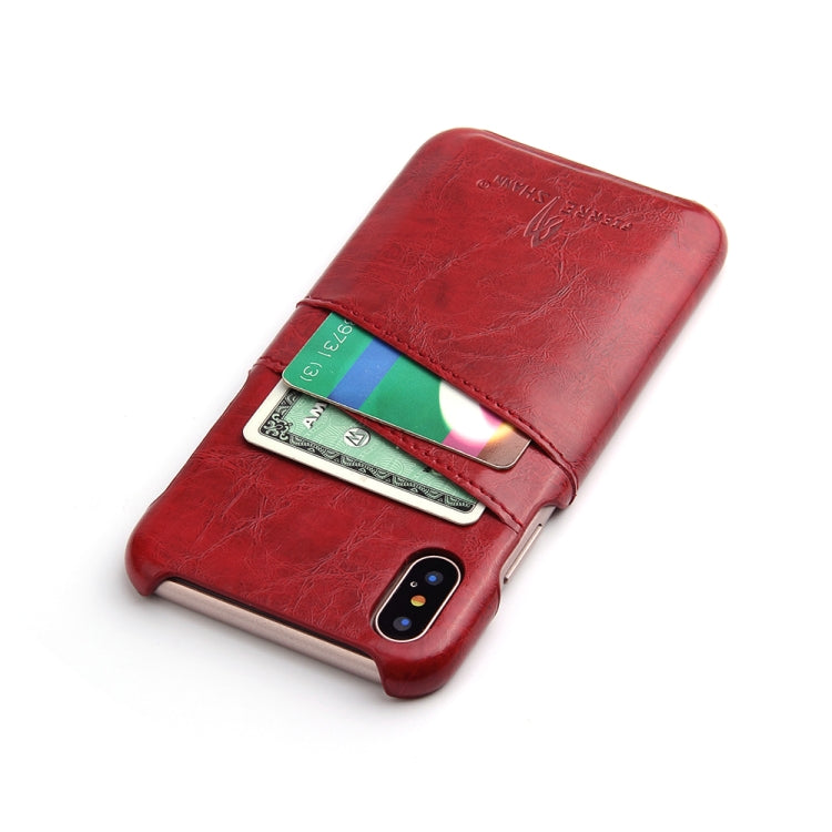 For iPhone X / XS Fierre Shann Retro Oil Wax Texture PU Leather Case with Card Slots