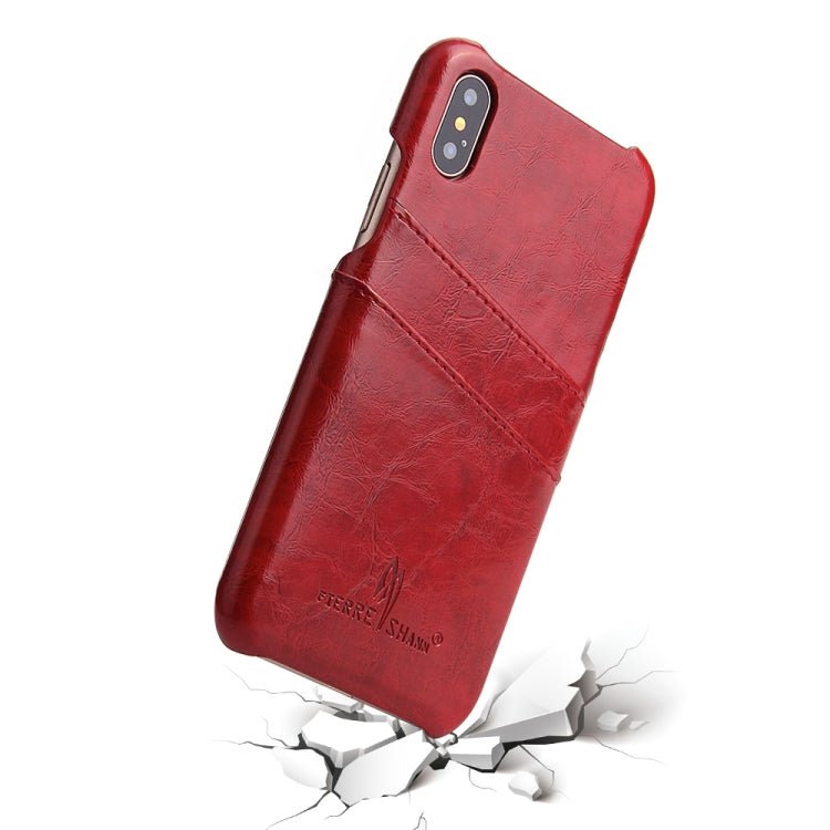 For iPhone X / XS Fierre Shann Retro Oil Wax Texture PU Leather Case with Card Slots