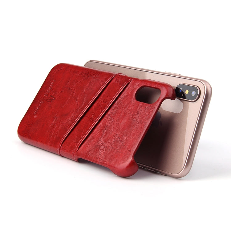 For iPhone X / XS Fierre Shann Retro Oil Wax Texture PU Leather Case with Card Slots