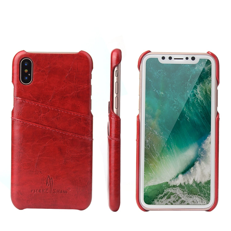 For iPhone X / XS Fierre Shann Retro Oil Wax Texture PU Leather Case with Card Slots