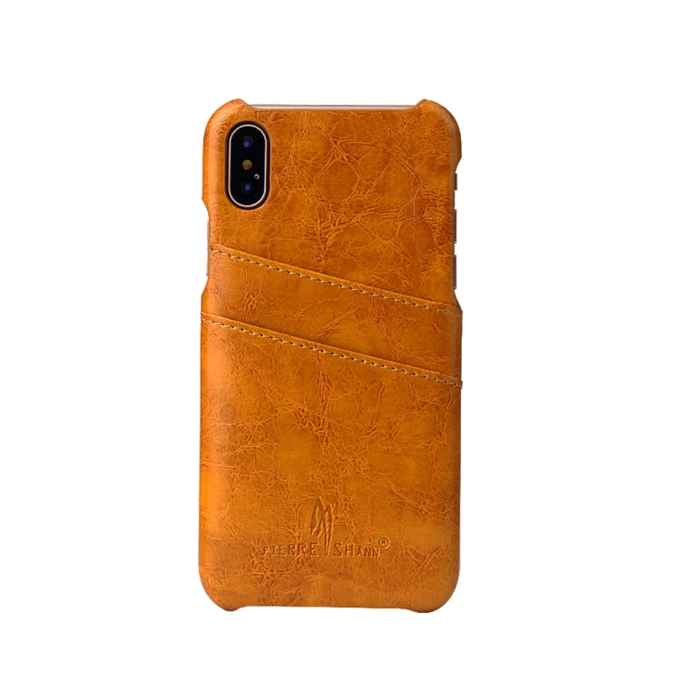 For iPhone X / XS Fierre Shann Retro Oil Wax Texture PU Leather Case with Card Slots