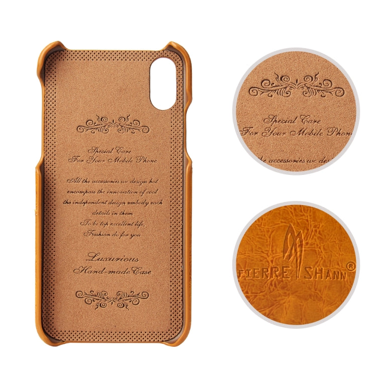 For iPhone X / XS Fierre Shann Retro Oil Wax Texture PU Leather Case with Card Slots
