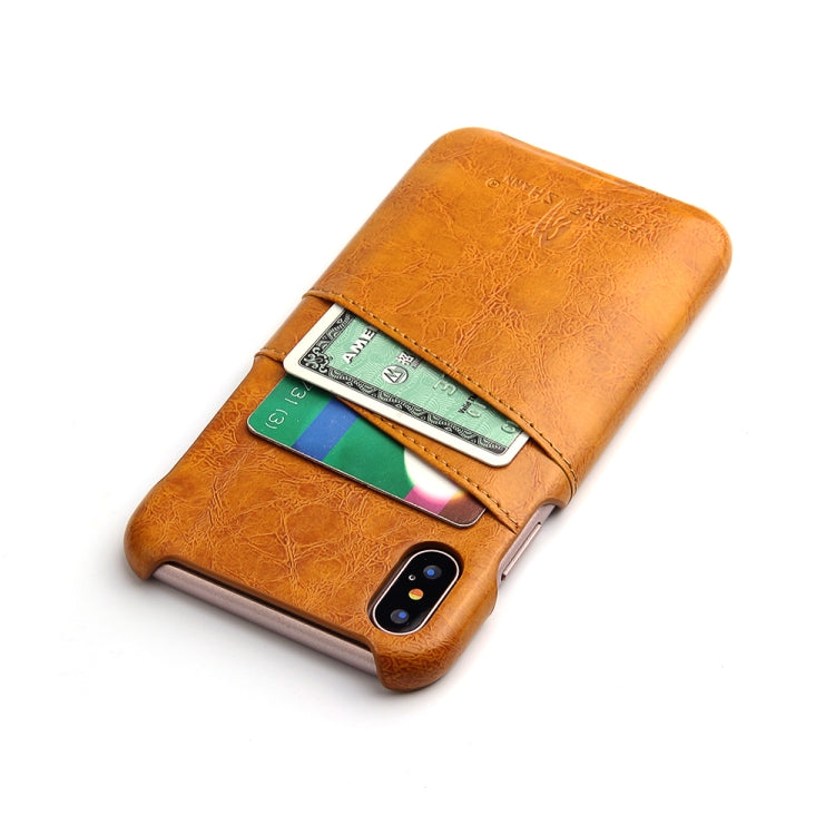 For iPhone X / XS Fierre Shann Retro Oil Wax Texture PU Leather Case with Card Slots