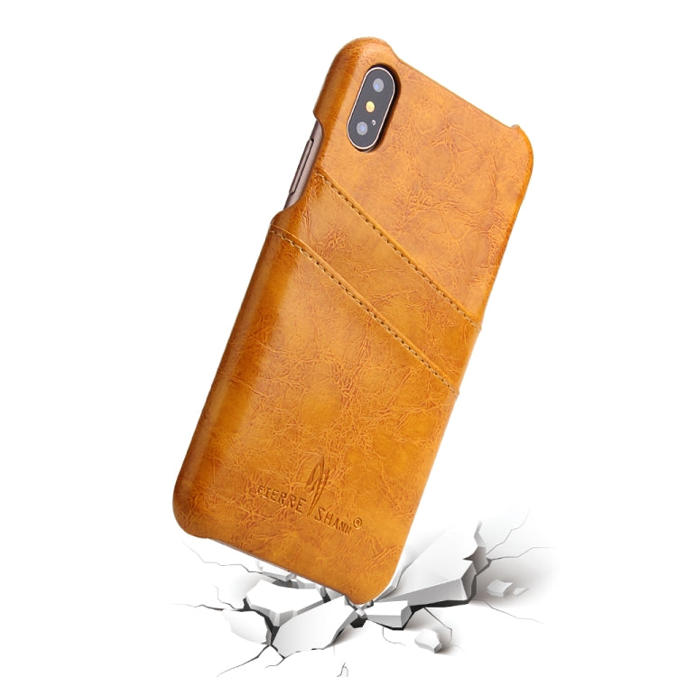 For iPhone X / XS Fierre Shann Retro Oil Wax Texture PU Leather Case with Card Slots