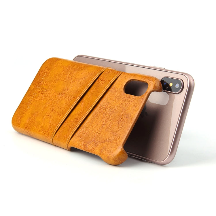 For iPhone X / XS Fierre Shann Retro Oil Wax Texture PU Leather Case with Card Slots