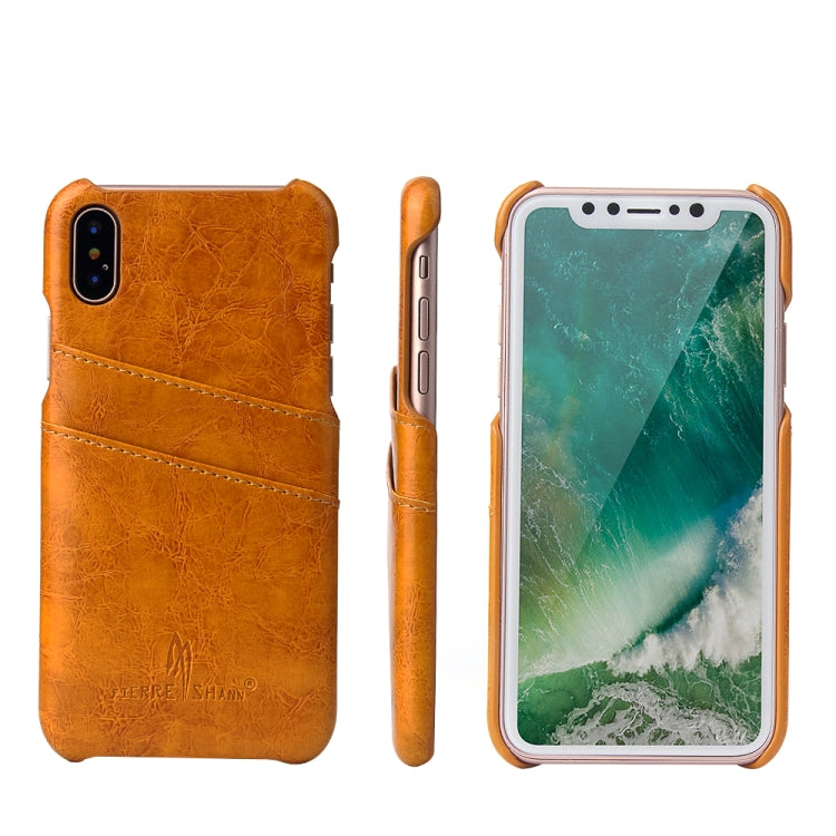 For iPhone X / XS Fierre Shann Retro Oil Wax Texture PU Leather Case with Card Slots