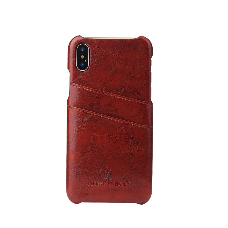 For iPhone X / XS Fierre Shann Retro Oil Wax Texture PU Leather Case with Card Slots