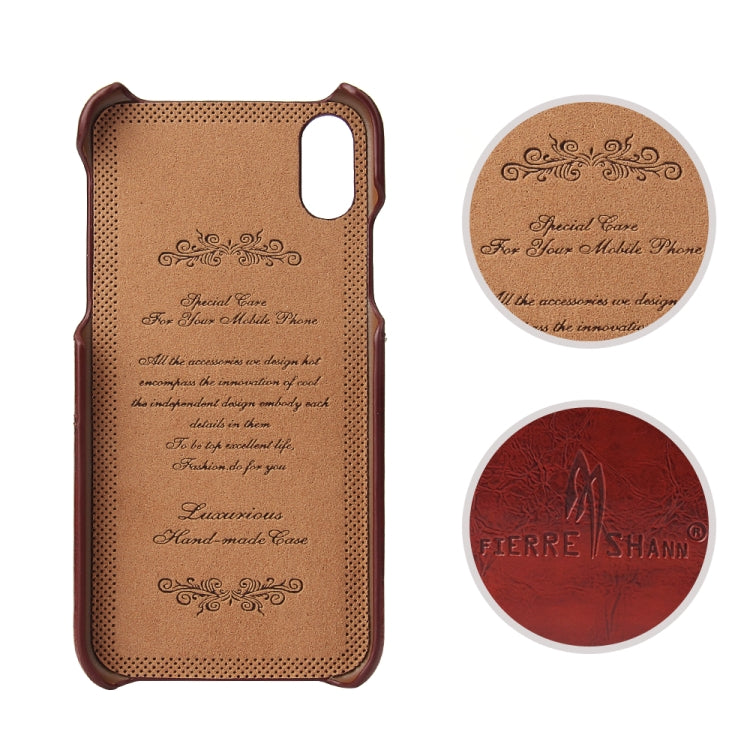 For iPhone X / XS Fierre Shann Retro Oil Wax Texture PU Leather Case with Card Slots