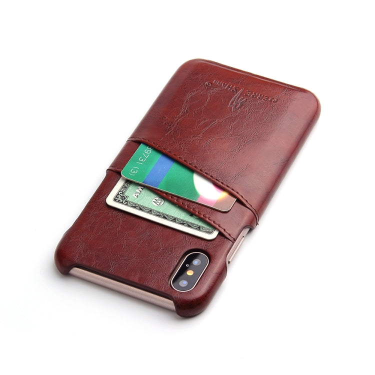 For iPhone X / XS Fierre Shann Retro Oil Wax Texture PU Leather Case with Card Slots