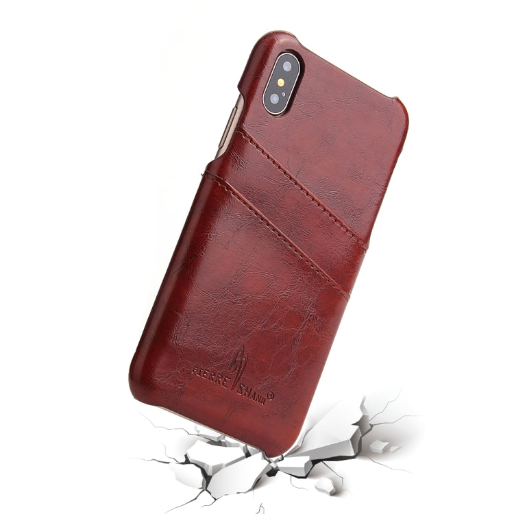 For iPhone X / XS Fierre Shann Retro Oil Wax Texture PU Leather Case with Card Slots