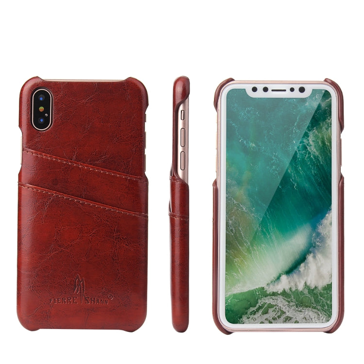 For iPhone X / XS Fierre Shann Retro Oil Wax Texture PU Leather Case with Card Slots