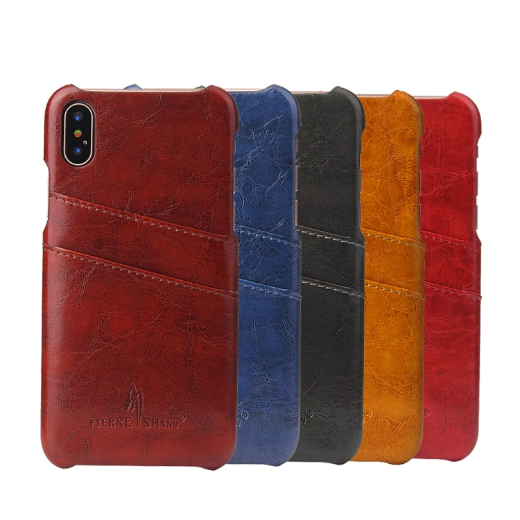 For iPhone X / XS Fierre Shann Retro Oil Wax Texture PU Leather Case with Card Slots