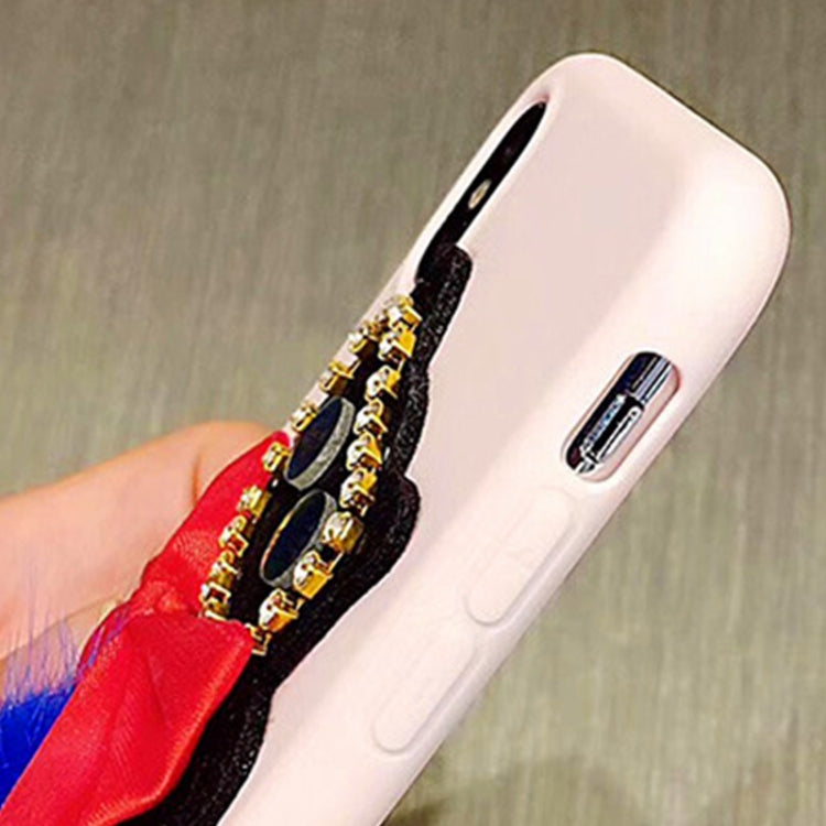 For iPhone X / XS Diamante Bowknot Cat Protective Back Cover Case with Furry Ball