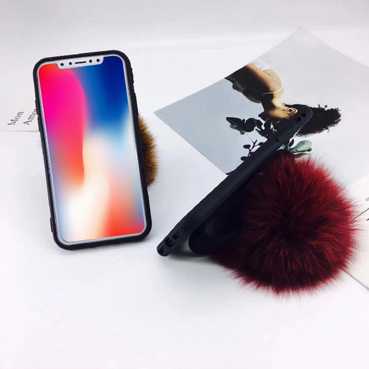 For iPhone X / XS Furry Ball Wrist Band Full Coverage Protective Back Cover Case