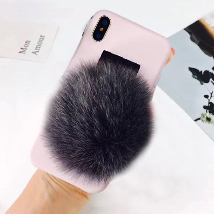For iPhone X / XS Furry Ball Wrist Band Full Coverage Protective Back Cover Case