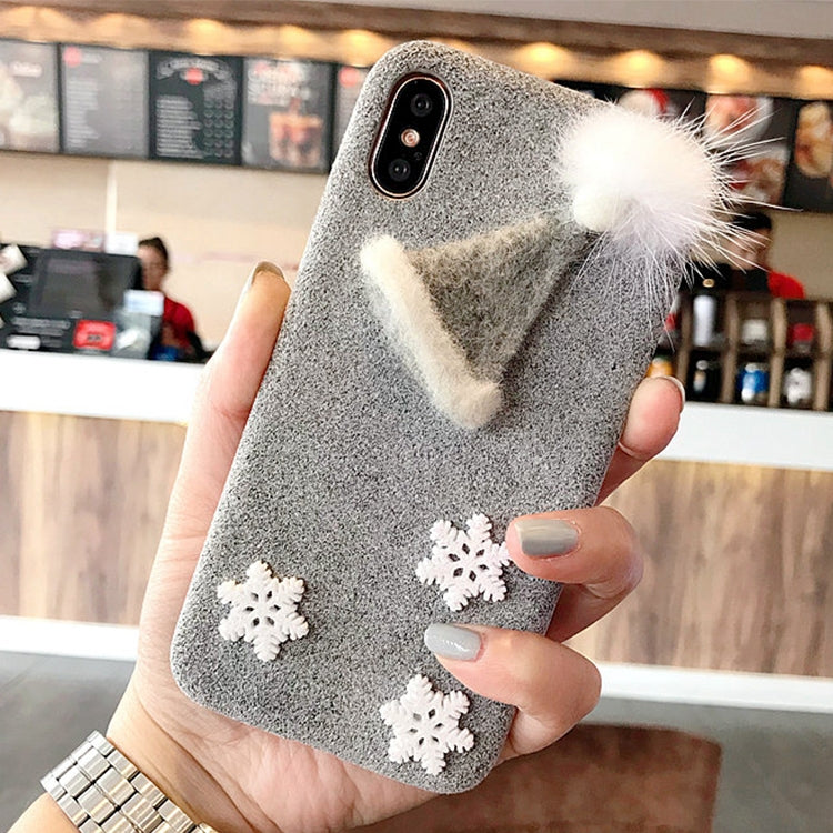 For iPhone X / XS Christmas Series Furry Ball Snowflake Hat Protective Back Cover Case (Grey)