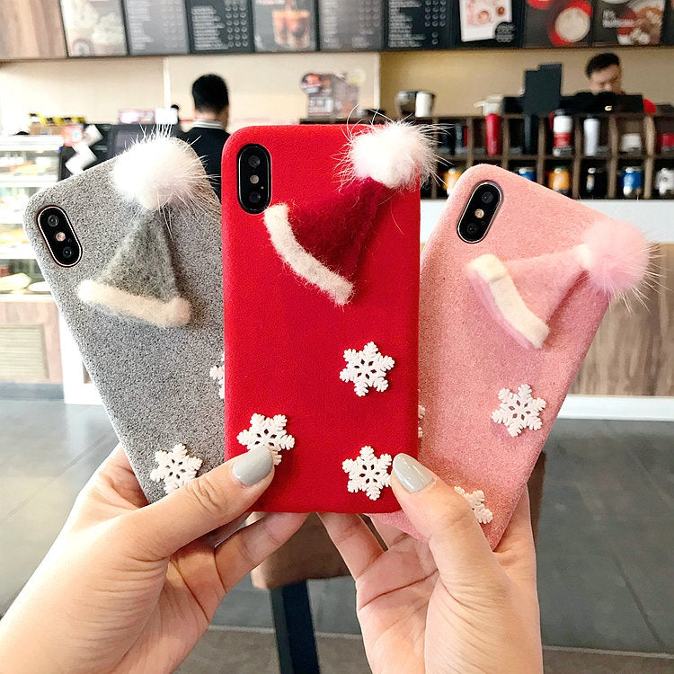 For iPhone X / XS Christmas Series Furry Ball Snowflake Hat Protective Back Cover Case (Grey)