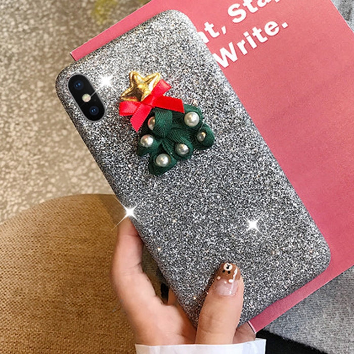 For iPhone X / XS Creative Cute Christmas Tree Drop-proof Sequins Glitter Powder Protective Back Cover Case