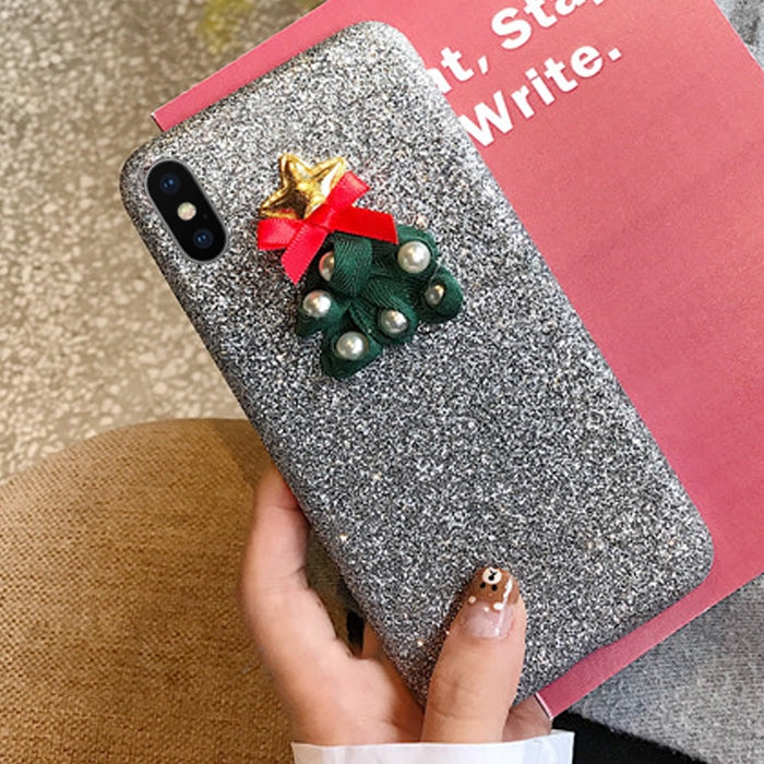For iPhone X / XS Creative Cute Christmas Tree Drop-proof Sequins Glitter Powder Protective Back Cover Case