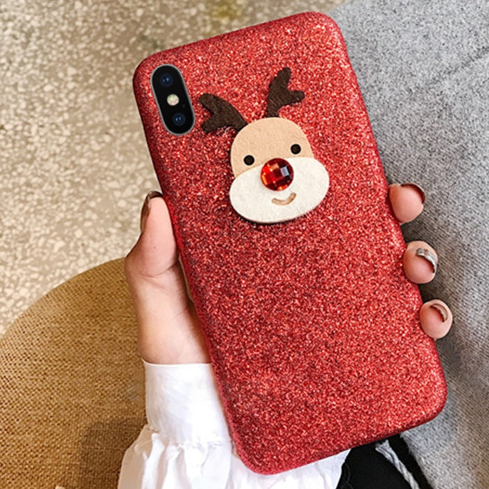 For iPhone X / XS Creative Cute Christmas Elk Drop-proof Sequins Glitter Powder Protective Back Cover Case