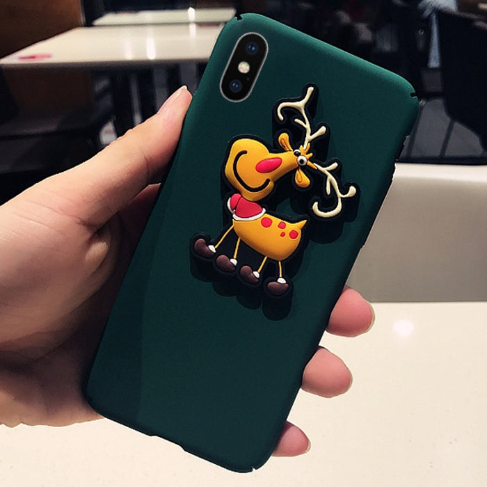 For iPhone X / XS Christmas Series Cartoon Elk Pattern Full Coverage Protective Back Cover Case