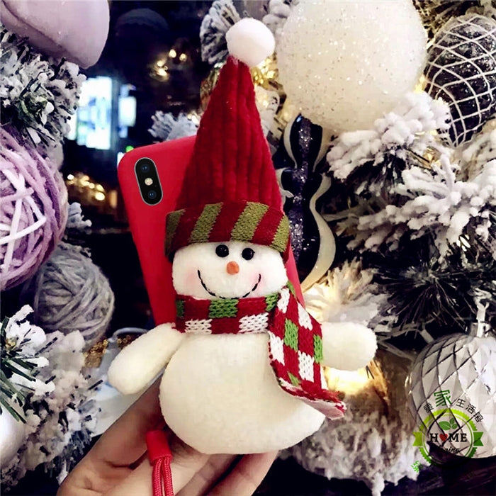 For iPhone X / XS Christmas Series 3D Snowman Doll Silicone Protective Back Cover Case with Sling
