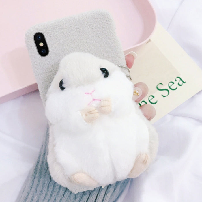 For iPhone X / XS Fashion Cute 3D Hamster Doll Pattern Plush Flannel Protective Back Cover Case
