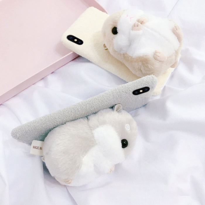 For iPhone X / XS Fashion Cute 3D Hamster Doll Pattern Plush Flannel Protective Back Cover Case